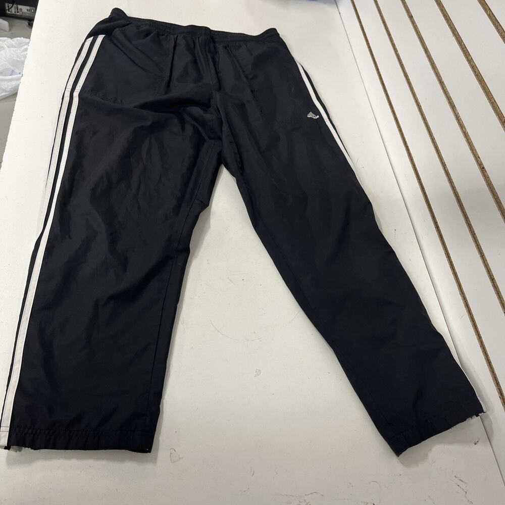 Black Adidas STRIPED W/Pockets Drawstring Pants Sz L Athletic
